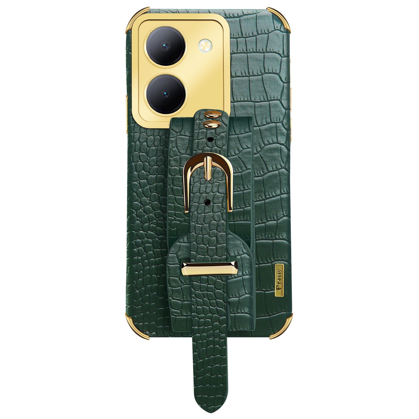 Wristband Kickstand Phone Case for vivo Y78 5G , PU Leather Coated TPU Electroplating Phone Cover