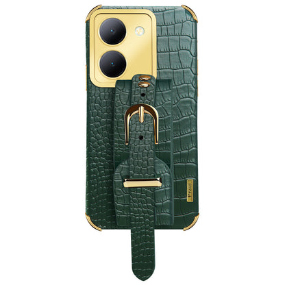 Wristband Kickstand Phone Case for vivo Y78 5G , PU Leather Coated TPU Electroplating Phone Cover