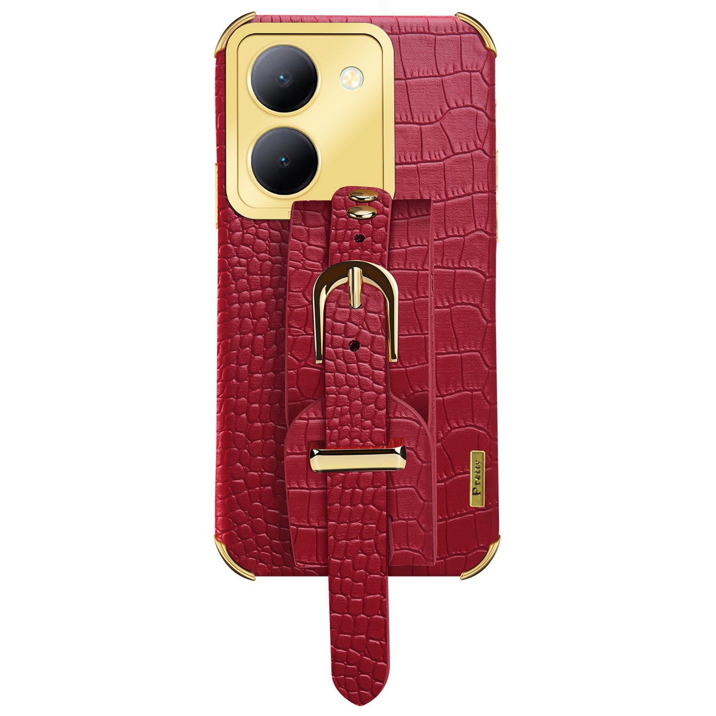 Wristband Kickstand Phone Case for vivo Y78 5G , PU Leather Coated TPU Electroplating Phone Cover