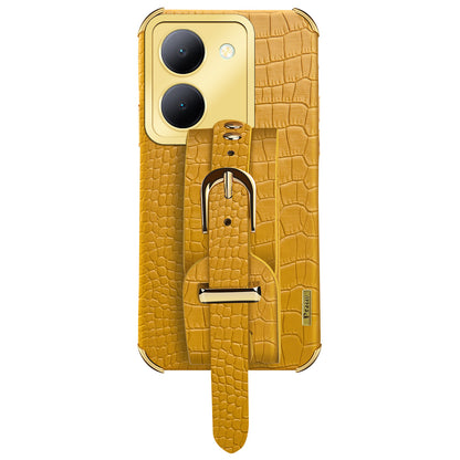 Wristband Kickstand Phone Case for vivo Y78 5G , PU Leather Coated TPU Electroplating Phone Cover