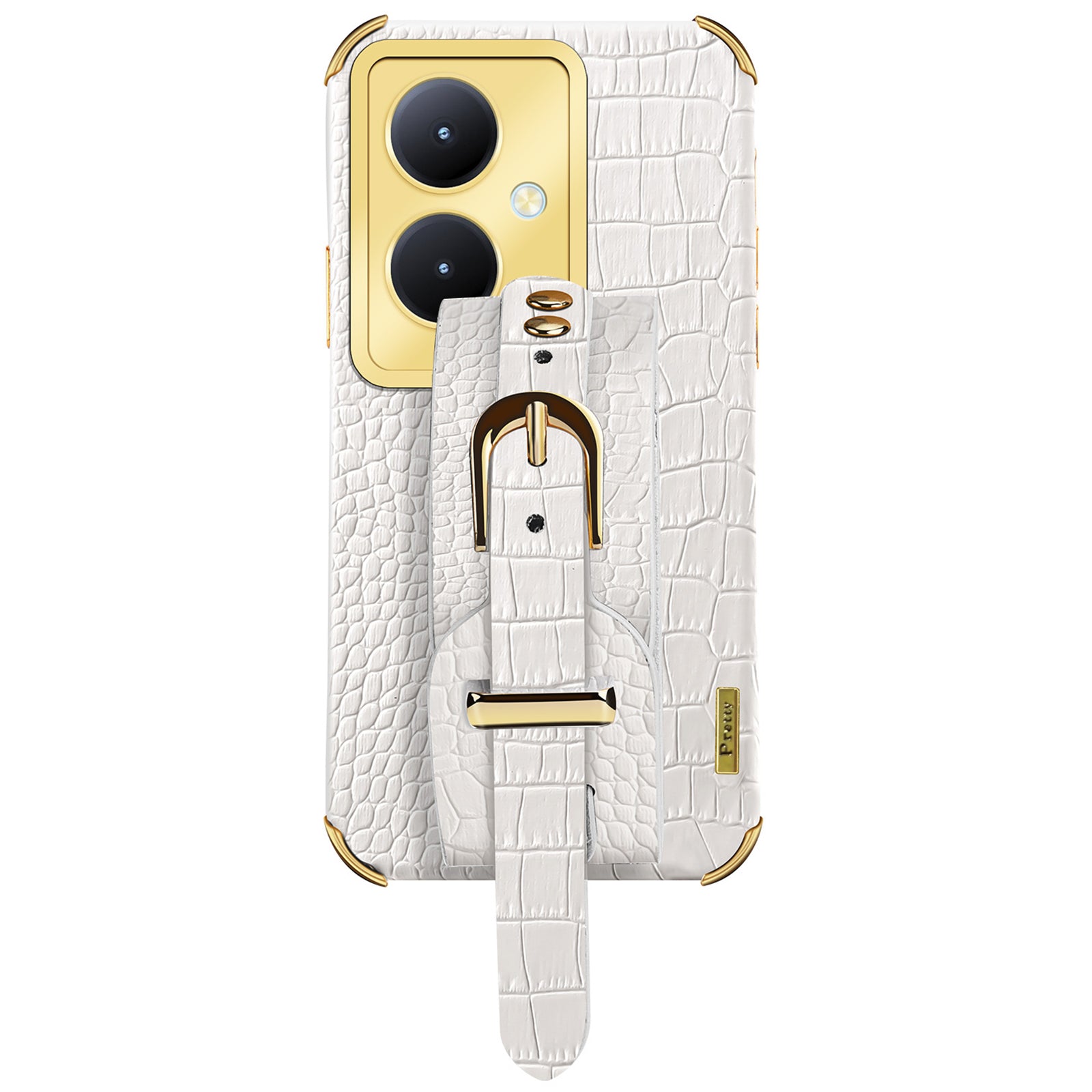 For vivo Y78+ 5G Wristband Kickstand PU Leather Coated TPU Case Electroplating Phone Cover