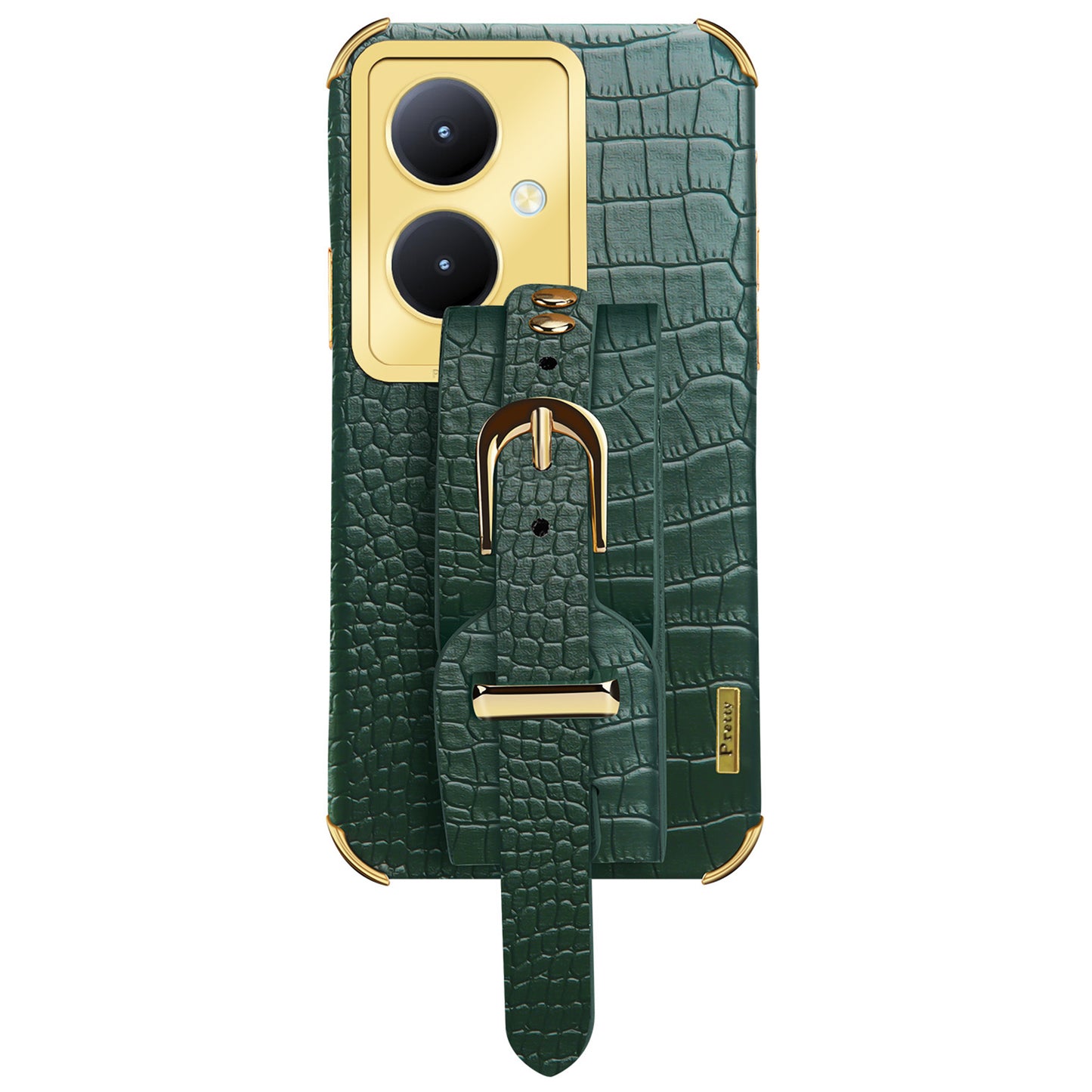 For vivo Y78+ 5G Wristband Kickstand PU Leather Coated TPU Case Electroplating Phone Cover