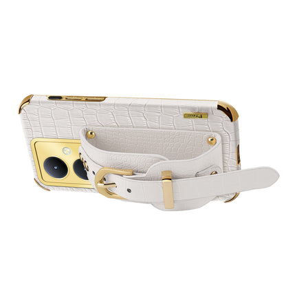 For vivo Y78+ 5G Wristband Kickstand PU Leather Coated TPU Case Electroplating Phone Cover