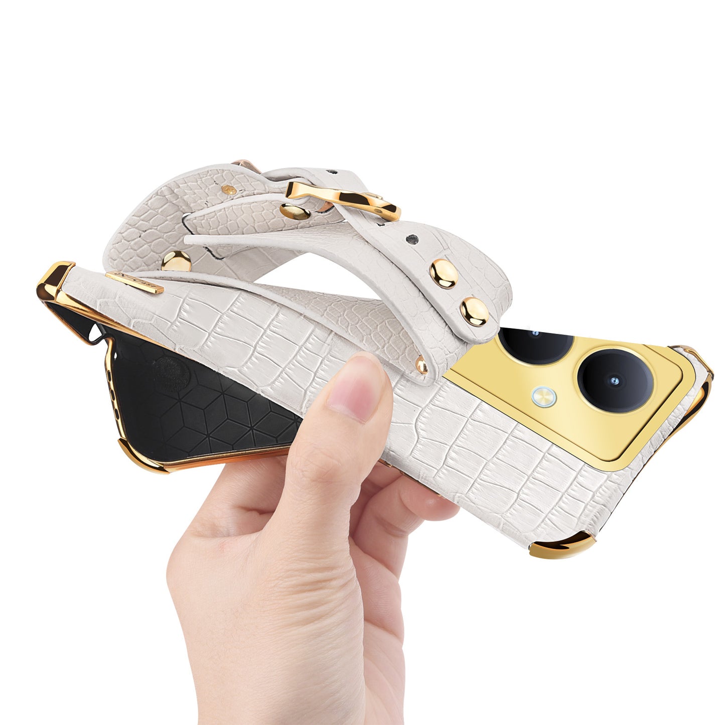 For vivo Y78+ 5G Wristband Kickstand PU Leather Coated TPU Case Electroplating Phone Cover