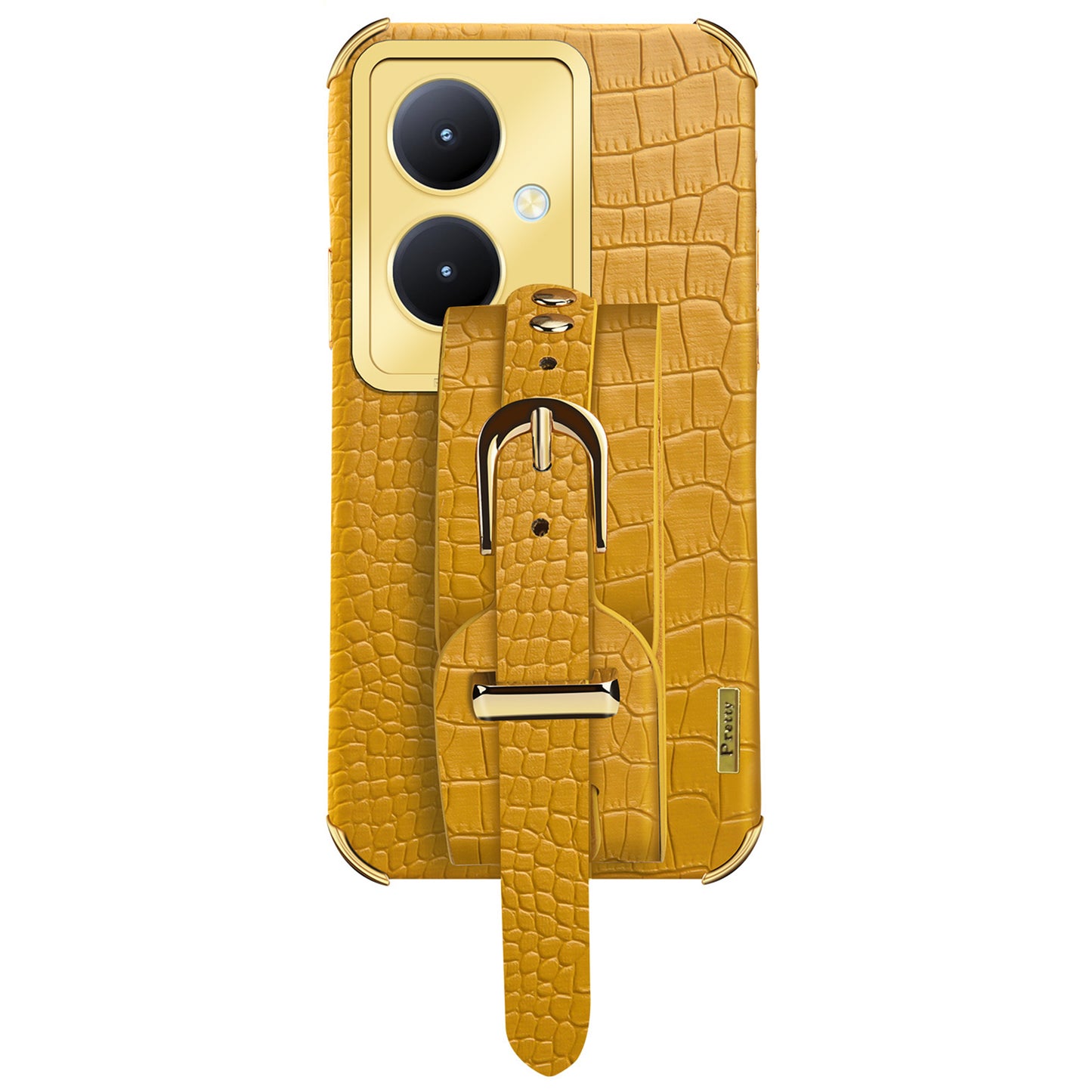 For vivo Y78+ 5G Wristband Kickstand PU Leather Coated TPU Case Electroplating Phone Cover