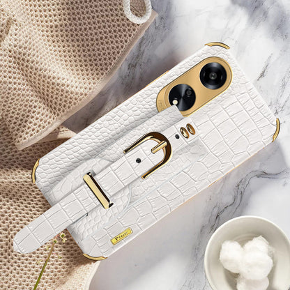 For Oppo A1 5G Electroplating Phone Case Wristband Kickstand Leather Coated TPU Phone Cover