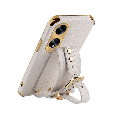 For Oppo A1 5G Electroplating Phone Case Wristband Kickstand Leather Coated TPU Phone Cover