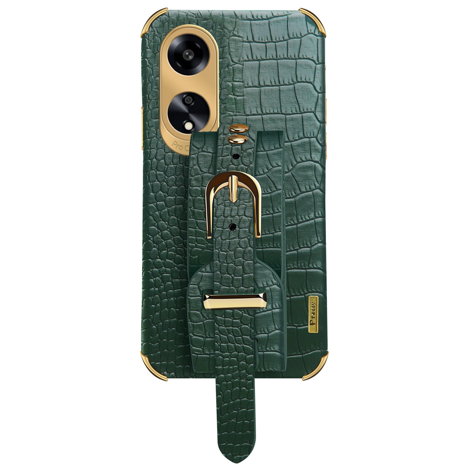 For Oppo A1 5G Electroplating Phone Case Wristband Kickstand Leather Coated TPU Phone Cover