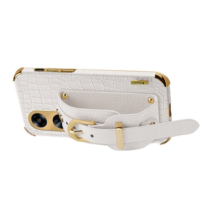 For Oppo A1 5G Electroplating Phone Case Wristband Kickstand Leather Coated TPU Phone Cover