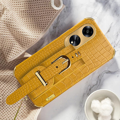 For Oppo A1 5G Electroplating Phone Case Wristband Kickstand Leather Coated TPU Phone Cover