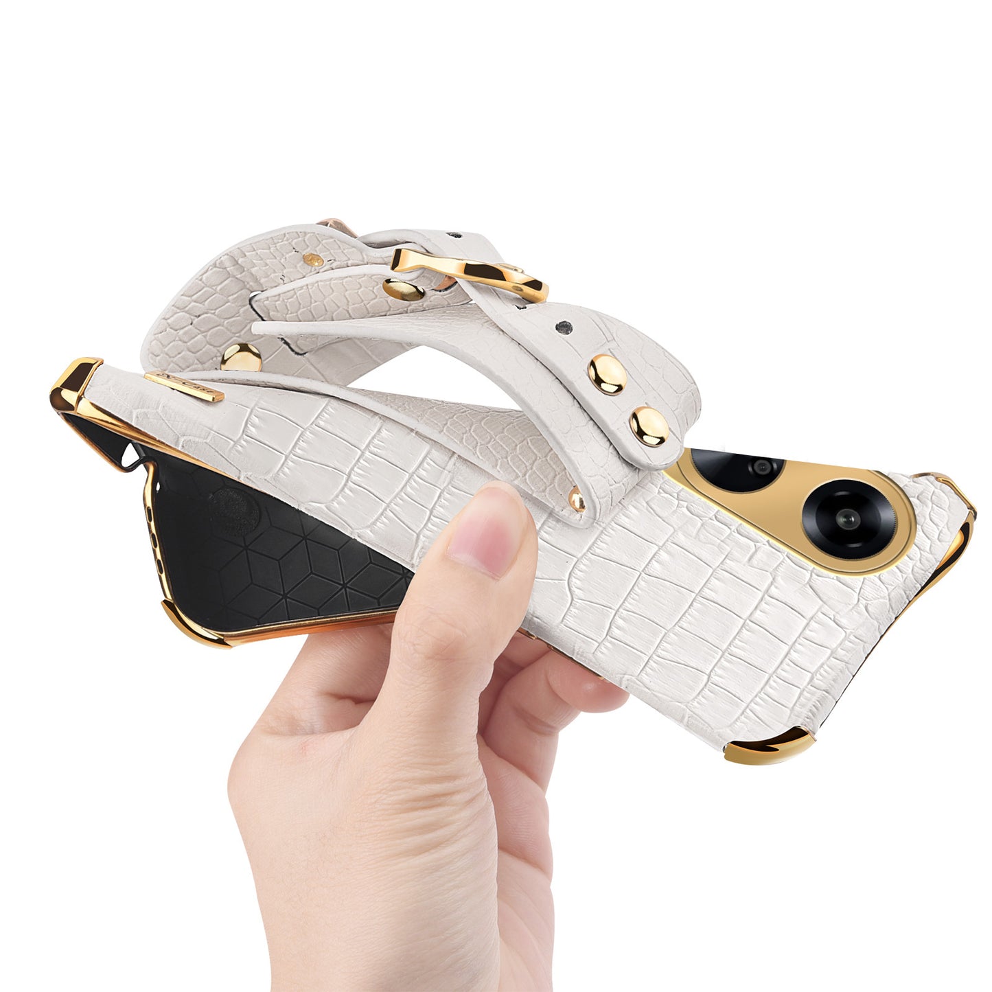 For Oppo A1 5G Electroplating Phone Case Wristband Kickstand Leather Coated TPU Phone Cover