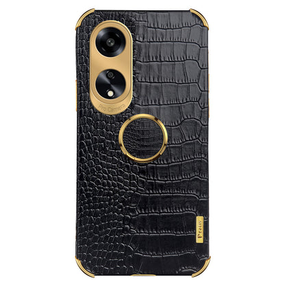 Ring Kickstand Phone Case for Oppo A1 5G Crocodile Texture Leather Coated TPU 6D Electroplating Cover