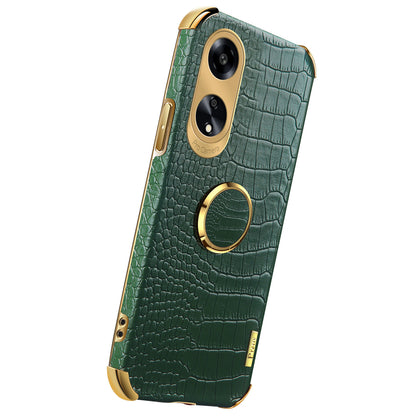 Ring Kickstand Phone Case for Oppo A1 5G Crocodile Texture Leather Coated TPU 6D Electroplating Cover