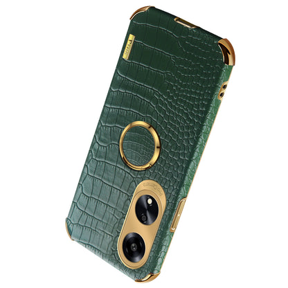 Ring Kickstand Phone Case for Oppo A1 5G Crocodile Texture Leather Coated TPU 6D Electroplating Cover
