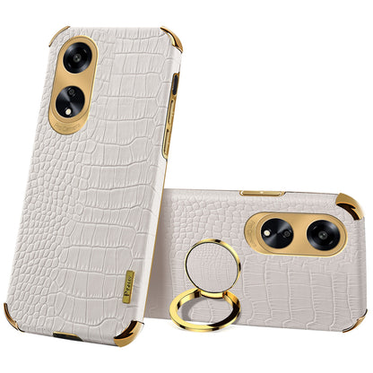Ring Kickstand Phone Case for Oppo A1 5G Crocodile Texture Leather Coated TPU 6D Electroplating Cover