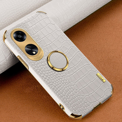 Ring Kickstand Phone Case for Oppo A1 5G Crocodile Texture Leather Coated TPU 6D Electroplating Cover