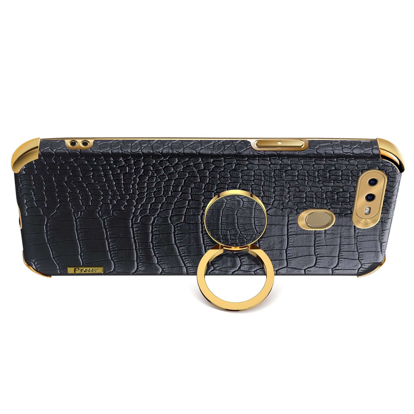 For Oppo A7 Crocodile Texture Kickstand Phone Case 6D Electroplated PU Leather + TPU Anti-drop Cover