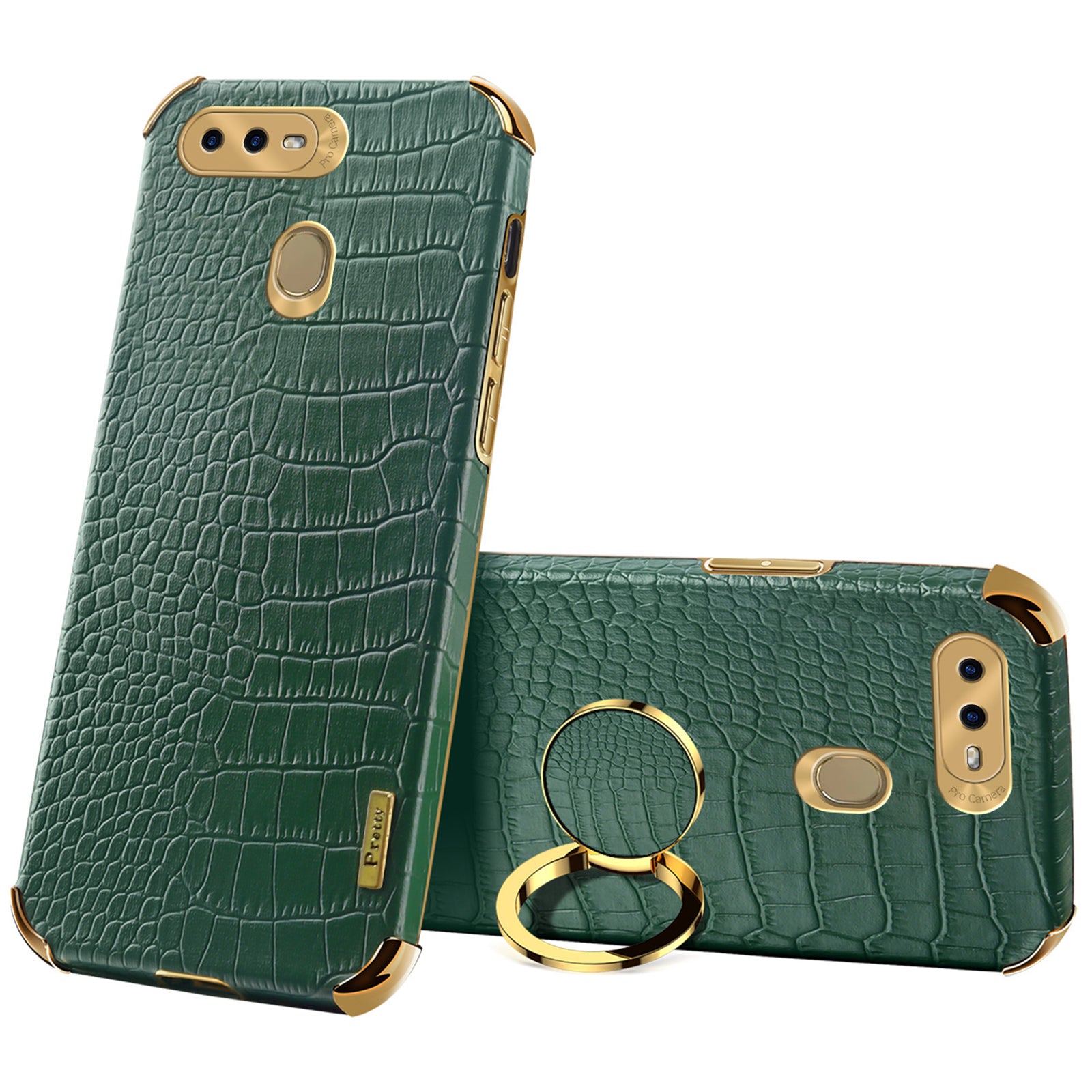 For Oppo A7 Crocodile Texture Kickstand Phone Case 6D Electroplated PU Leather + TPU Anti-drop Cover