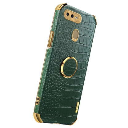 For Oppo A7 Crocodile Texture Kickstand Phone Case 6D Electroplated PU Leather + TPU Anti-drop Cover