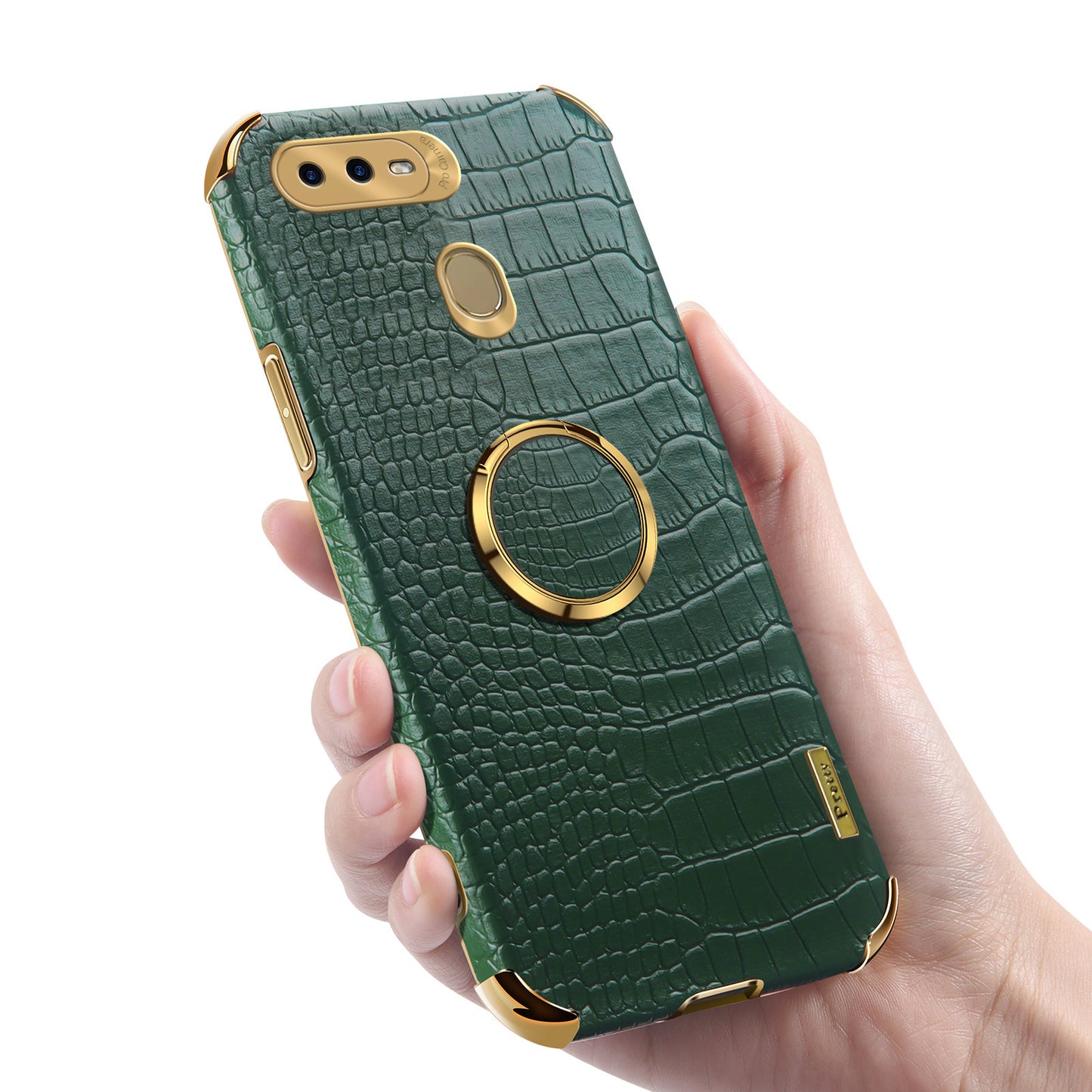 For Oppo A7 Crocodile Texture Kickstand Phone Case 6D Electroplated PU Leather + TPU Anti-drop Cover