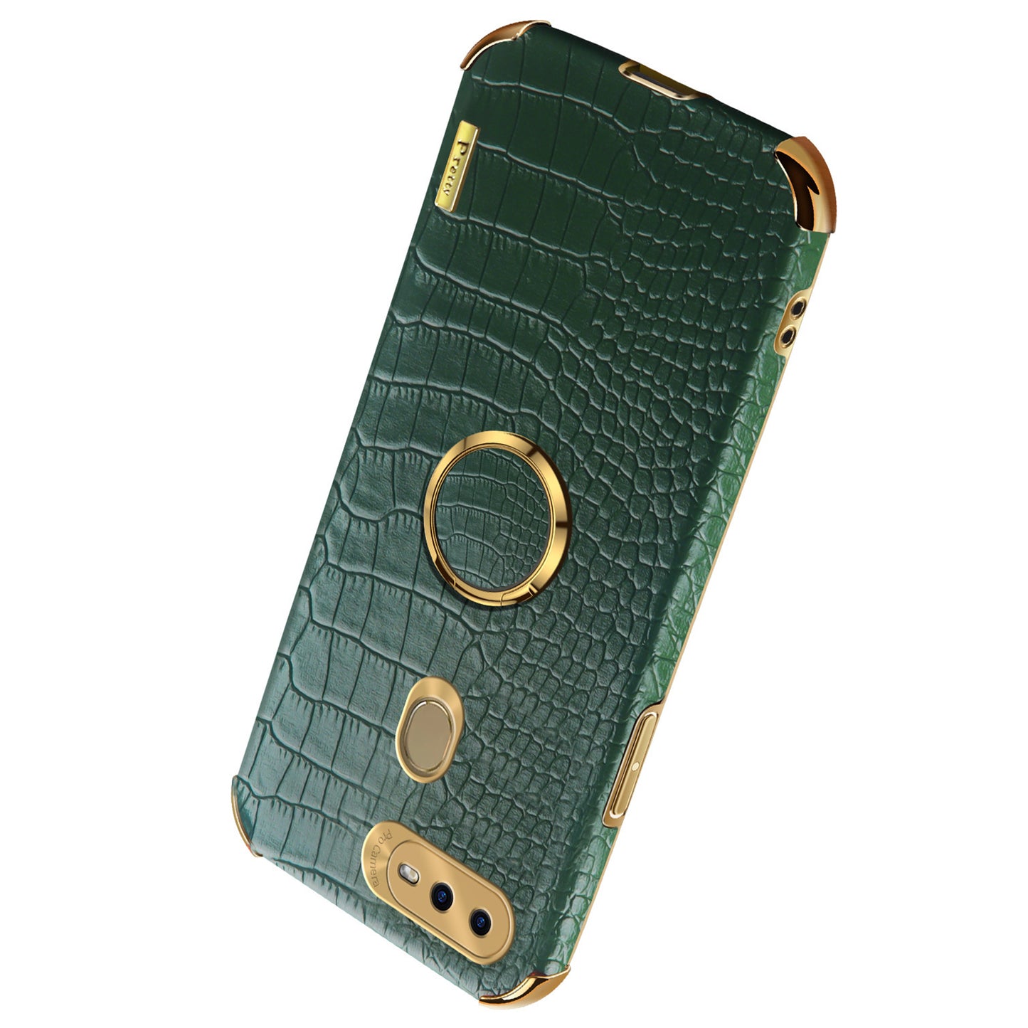 For Oppo A7 Crocodile Texture Kickstand Phone Case 6D Electroplated PU Leather + TPU Anti-drop Cover