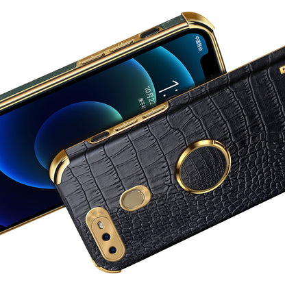 For Oppo A7 Crocodile Texture Kickstand Phone Case 6D Electroplated PU Leather + TPU Anti-drop Cover