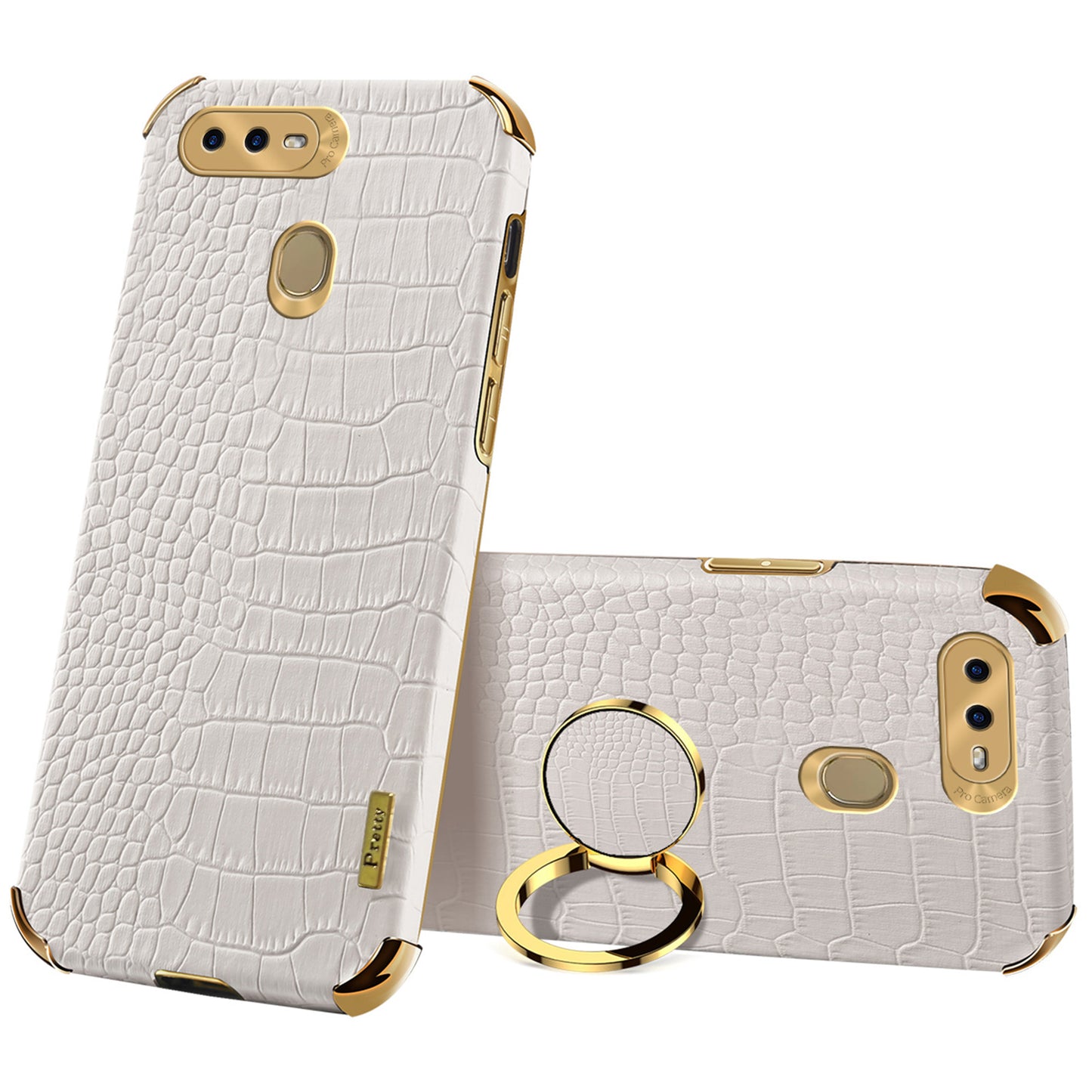 For Oppo A7 Crocodile Texture Kickstand Phone Case 6D Electroplated PU Leather + TPU Anti-drop Cover