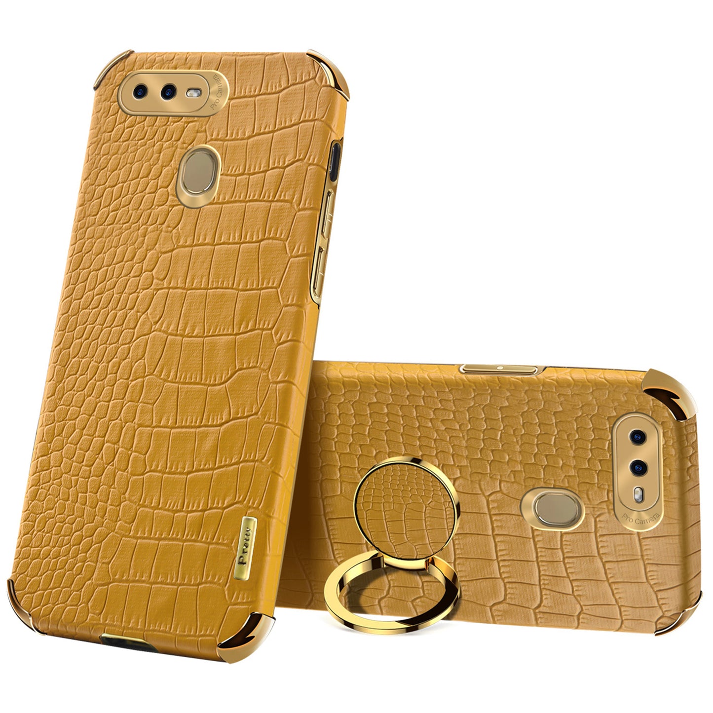For Oppo A7 Crocodile Texture Kickstand Phone Case 6D Electroplated PU Leather + TPU Anti-drop Cover
