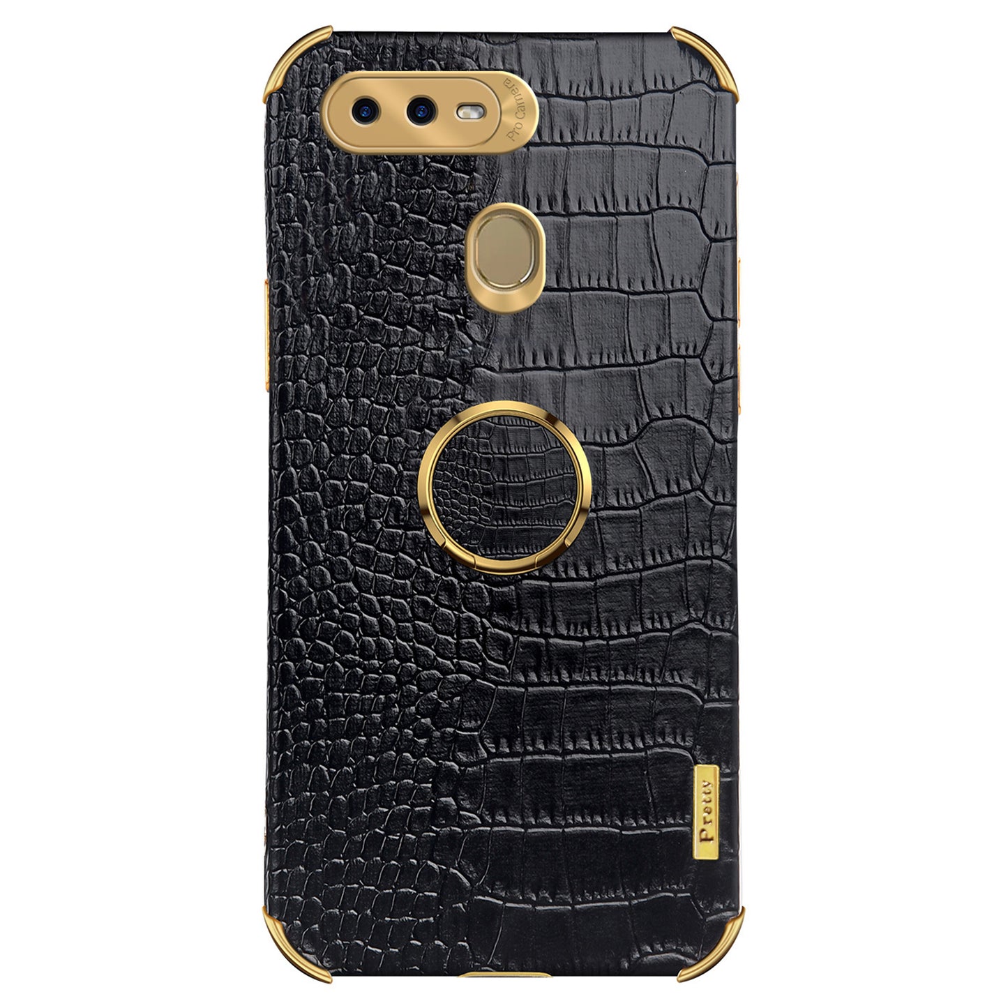 For Oppo A7 Crocodile Texture Kickstand Phone Case 6D Electroplated PU Leather + TPU Anti-drop Cover