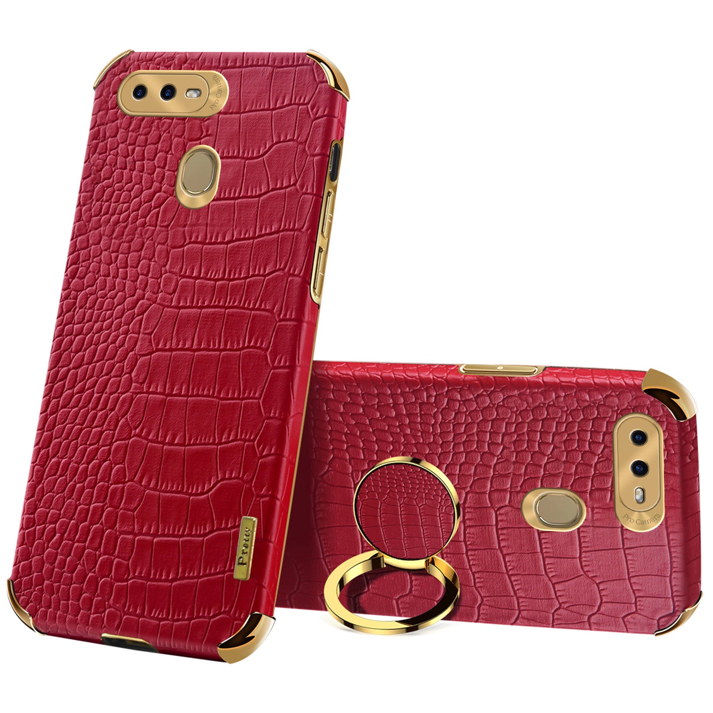 For Oppo A7 Crocodile Texture Kickstand Phone Case 6D Electroplated PU Leather + TPU Anti-drop Cover