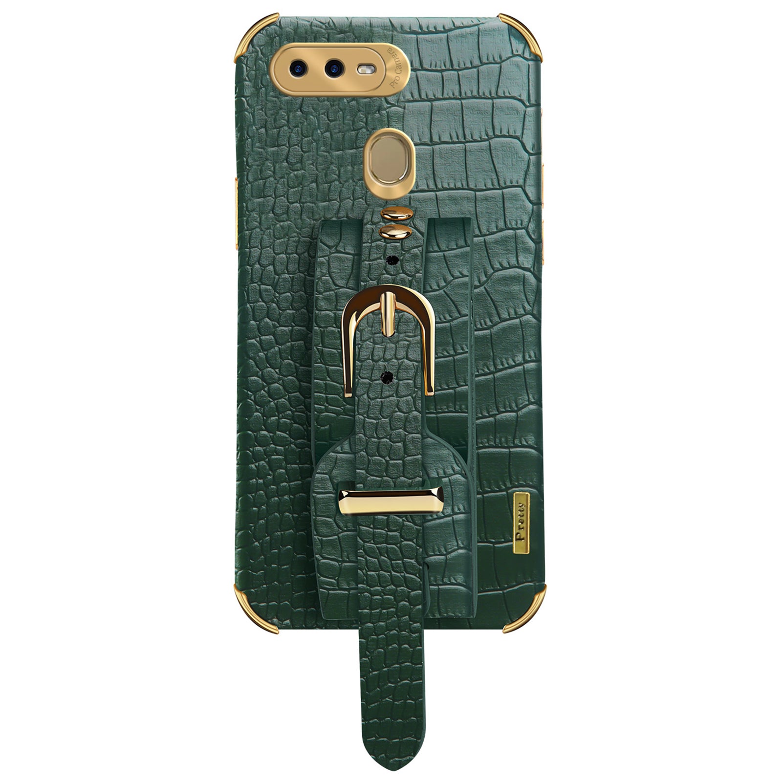 Wristband Kickstand Phone Case for Oppo A7 , Crocodile Texture Electroplating Leather Coated TPU Cover