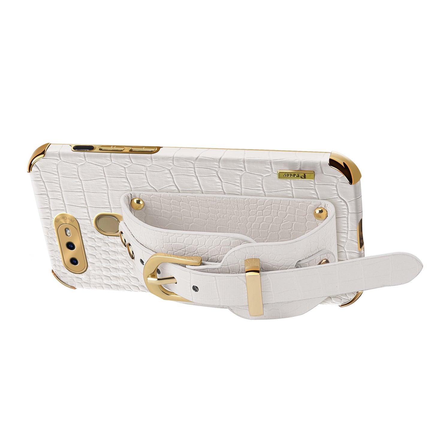 Wristband Kickstand Phone Case for Oppo A7 , Crocodile Texture Electroplating Leather Coated TPU Cover