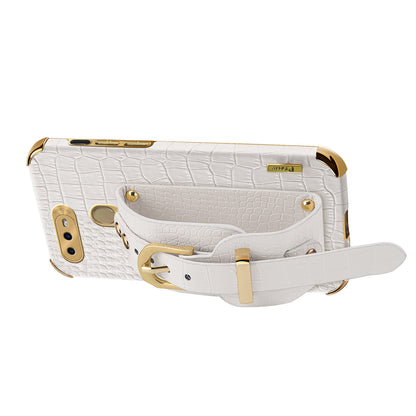 Wristband Kickstand Phone Case for Oppo A7 , Crocodile Texture Electroplating Leather Coated TPU Cover