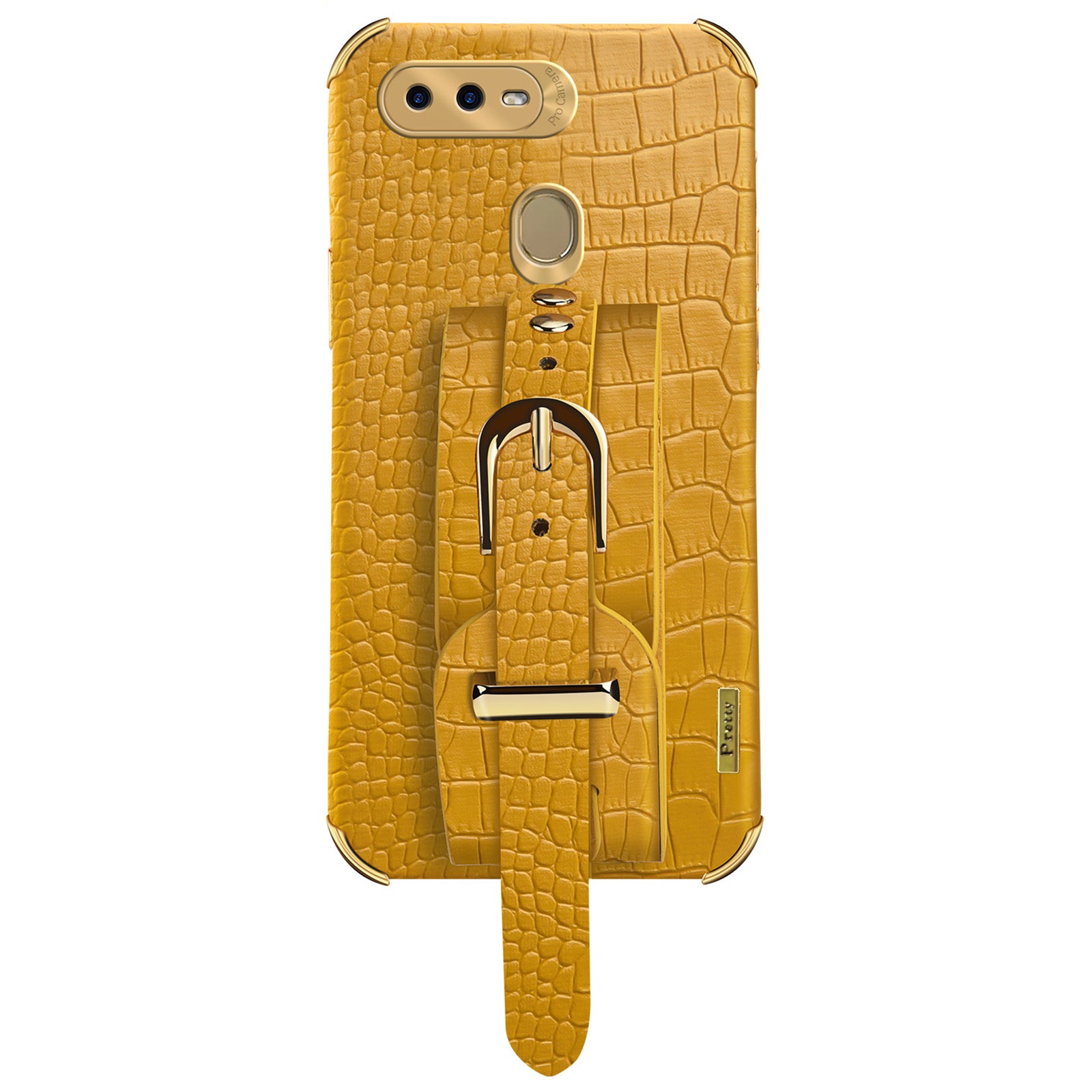 Wristband Kickstand Phone Case for Oppo A7 , Crocodile Texture Electroplating Leather Coated TPU Cover
