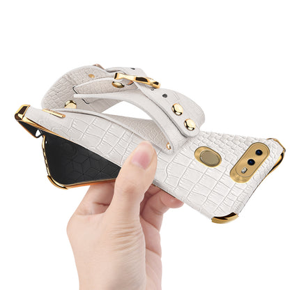 Wristband Kickstand Phone Case for Oppo A7 , Crocodile Texture Electroplating Leather Coated TPU Cover