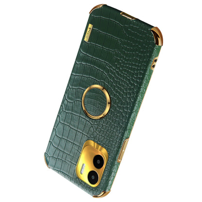 For Xiaomi Redmi A1 4G / A2 4G Crocodile Texture Leather Coated TPU Phone Case 6D Electroplated Cover with Ring Kickstand