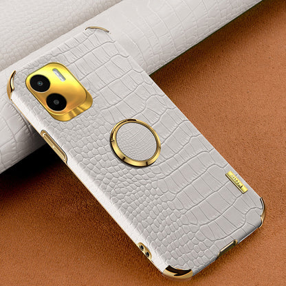 For Xiaomi Redmi A1 4G / A2 4G Crocodile Texture Leather Coated TPU Phone Case 6D Electroplated Cover with Ring Kickstand
