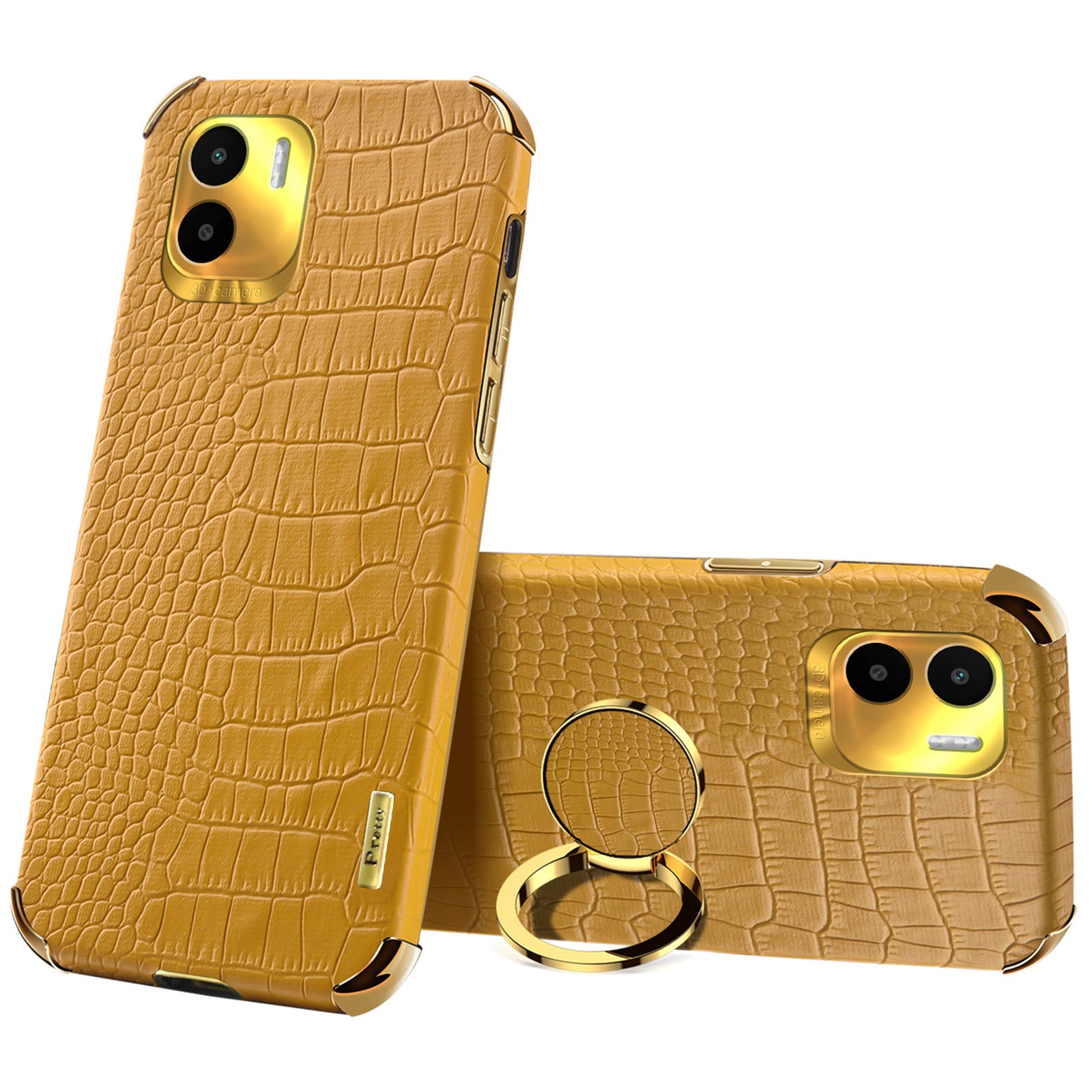 For Xiaomi Redmi A1 4G / A2 4G Crocodile Texture Leather Coated TPU Phone Case 6D Electroplated Cover with Ring Kickstand