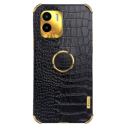 For Xiaomi Redmi A1 4G / A2 4G Crocodile Texture Leather Coated TPU Phone Case 6D Electroplated Cover with Ring Kickstand