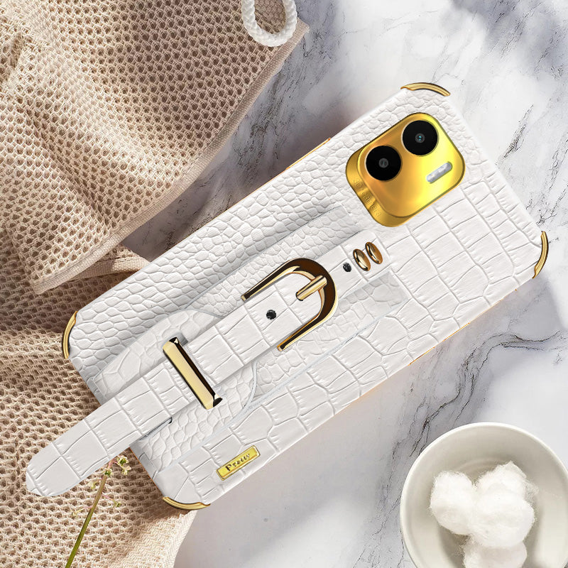 For Xiaomi Redmi A1 4G / A2 4G Wristband Kickstand PU Leather Coated TPU Case Electroplating Phone Cover