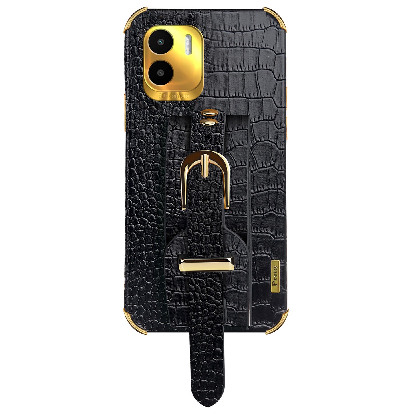 For Xiaomi Redmi A1 4G / A2 4G Wristband Kickstand PU Leather Coated TPU Case Electroplating Phone Cover