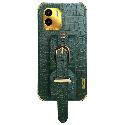 For Xiaomi Redmi A1 4G / A2 4G Wristband Kickstand PU Leather Coated TPU Case Electroplating Phone Cover