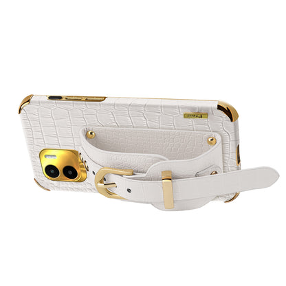 For Xiaomi Redmi A1 4G / A2 4G Wristband Kickstand PU Leather Coated TPU Case Electroplating Phone Cover