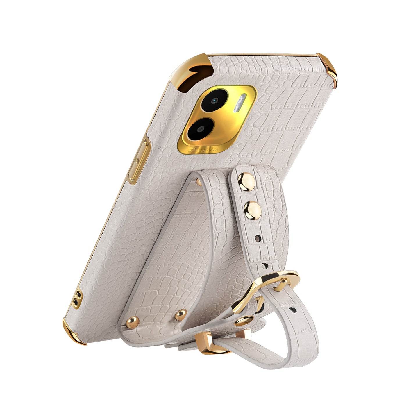 For Xiaomi Redmi A1 4G / A2 4G Wristband Kickstand PU Leather Coated TPU Case Electroplating Phone Cover