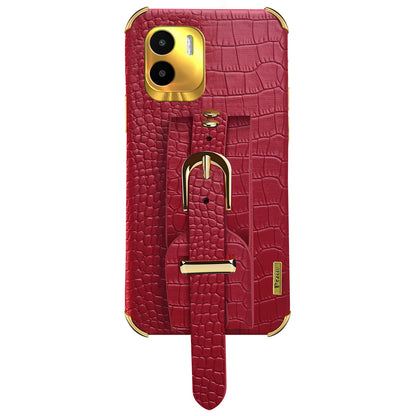 For Xiaomi Redmi A1 4G / A2 4G Wristband Kickstand PU Leather Coated TPU Case Electroplating Phone Cover