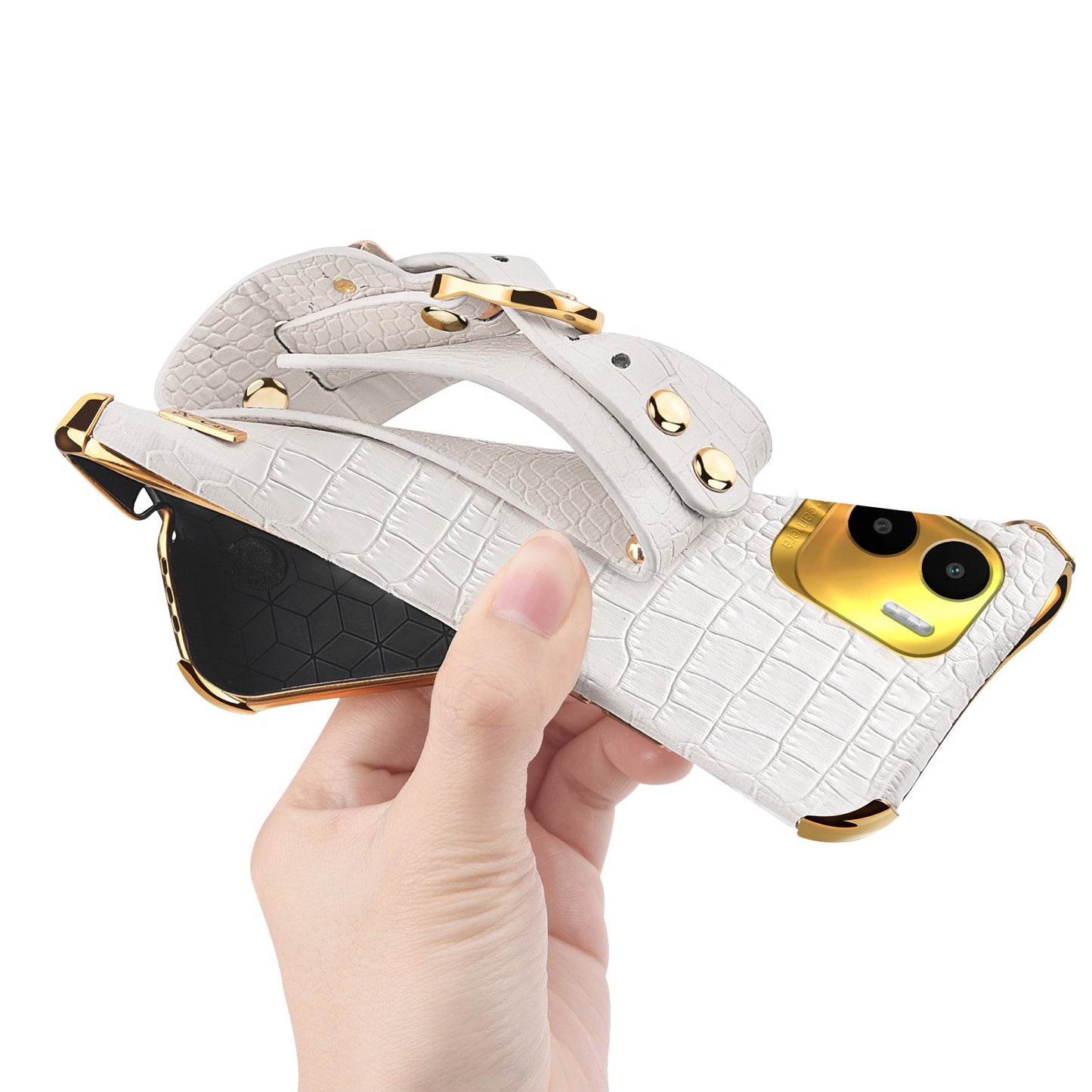 For Xiaomi Redmi A1 4G / A2 4G Wristband Kickstand PU Leather Coated TPU Case Electroplating Phone Cover