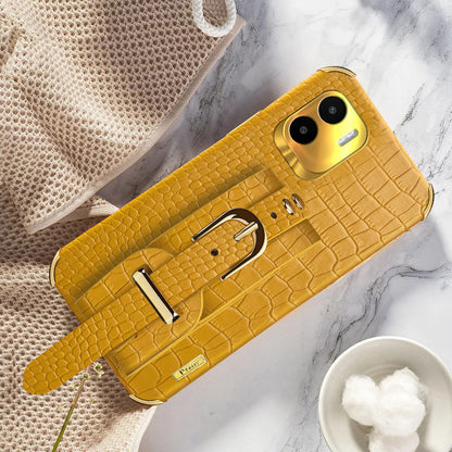 For Xiaomi Redmi A1 4G / A2 4G Wristband Kickstand PU Leather Coated TPU Case Electroplating Phone Cover