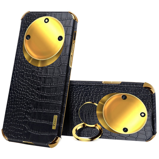 For Honor X40 5G Kickstand Phone Case Crocodile Texture PU Leather Coated 6D Electroplated TPU Cover