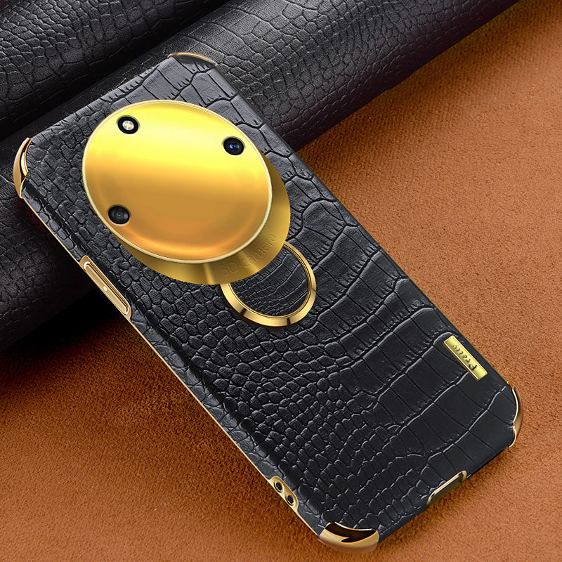 For Honor X40 5G Kickstand Phone Case Crocodile Texture PU Leather Coated 6D Electroplated TPU Cover