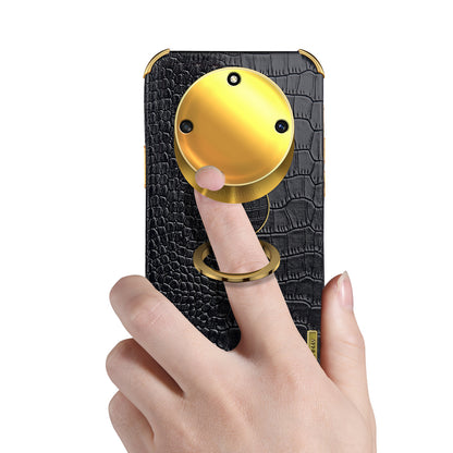 For Honor X40 5G Kickstand Phone Case Crocodile Texture PU Leather Coated 6D Electroplated TPU Cover